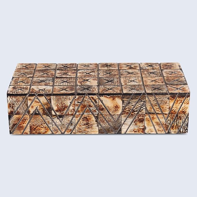 Handicrafts Home Decorative Storage Box 10x4.5 – Remote Control Holder, Jewelry Organizer, Modern Decorative Box with Lid, Boho Chic Home Décor Accent, Vintage Memory Box for Living Room Shelf Décor