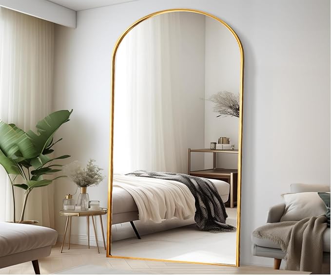 Rowjut Floor Full Length Mirror, Arched Mirrors Full Length 81"x41" Freestanding Large/with Aluminum Frame & Wall Mounted & Hanging or Leaning & Full Body Mirror for Bedroom, (Gold)