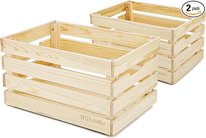 Wooden Crates are Suitable for Storage, Milk crates, Wine Crates, Toy Crates, Display and Decoration, Camping, and Other Purposes. They are Sturdy and Durable, set of 2 Length of 17.7 inches.