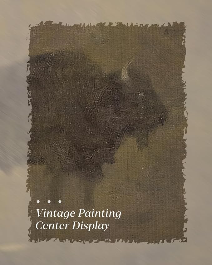 HUARCEY Gold Framed Canvas Wall Art, Retro Bison Picture Decor, Bedroom Bathroom Kitchen Farmhouse Decor, Moody Rustic Vintage Canvas Paintings, 8x10inch