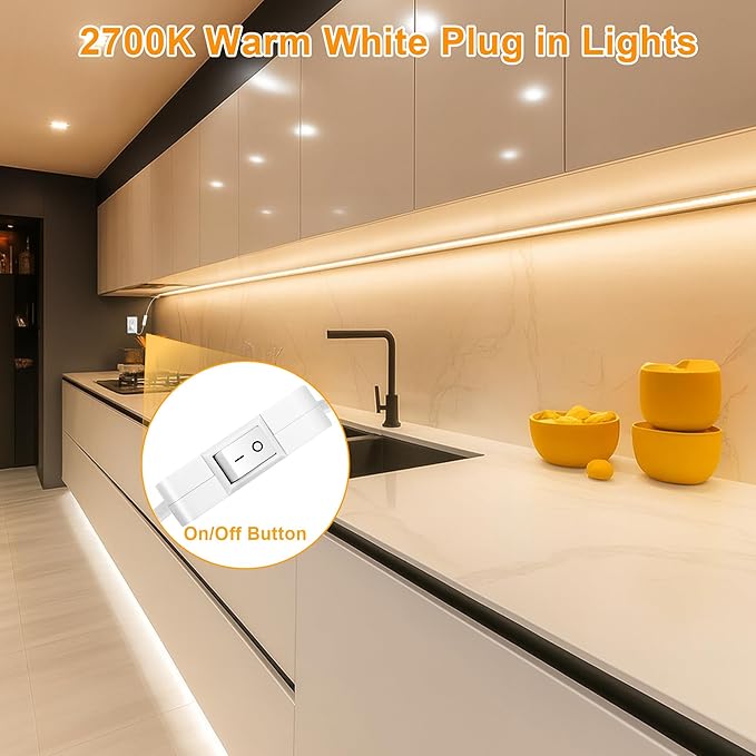 maylit Under Cabinet Strip Lighting Plug in 36in, Ultra Bright Small LED Light Bar, 2700K Warm White, Wired Lights for Kitchen Cabinet, Counter, Workbench, Desk, Closet, Shelf, Indoor