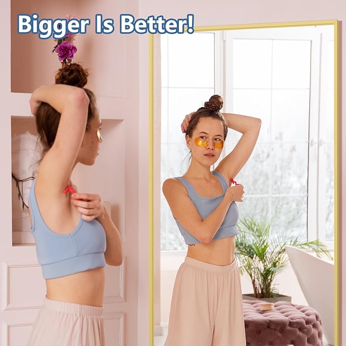 Full Length Mirror with Stand 76"x34" Extra Large Gold Floor Mirror, Rectangle Standing Mirror for Living Room Bedroom Cloakroom Gym, Thin Aluminum Frame, Tempered Glass