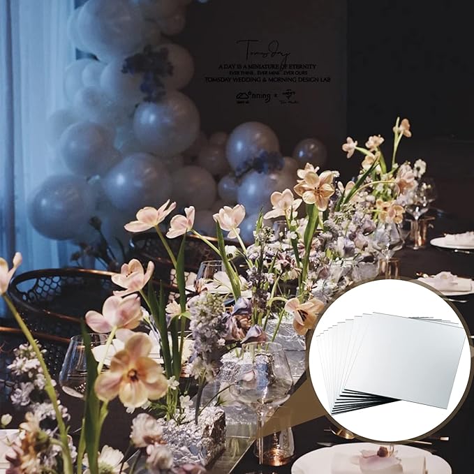 Mwellewm 12 Pcs Mirror Centerpieces for Tables, Acrylic Simulated Glass Round Mirror Tray Decoration Small Circular Plate for Candles Wedding Baby Shower Christmas Party Decor Crafts 7.87 x 7.87''