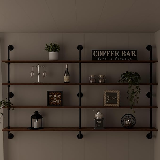HDDFER Floating Book Shelves for Wall 4 Tier 70 inch Bookshelf Industrial Pipe Shelving Shelves Bookcase Industrial Bookshelves Pipe Shelf Wood Wall Shelf for Living Room