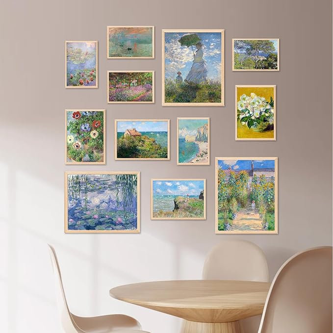 KBKBART Claude Monet Eclectic Wall Art, Monet Prints for Wall Decor, Eclectic Home Decor Canvas Impressionist Painting, Monet Water Lilies Exhibition Poster for Room Aesthetic, Classic Monet Gallery Art Prints Maximalist Decor - UNFRAMED