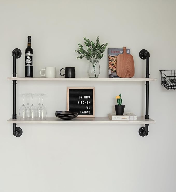 HDDFER Floating Bookshelf Bathroom Shelves Over Toilet Industrial Pipe Shelving Pipe Shelves Rustic White Wall Shelves 36 Inch Farmhouse Book Shelves for Wall Mounted