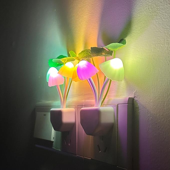 2Pack Mushroom Night Light, Plug-in Sensor LED Night Light Color Changing Nursery Light for Kids, Cute Wall Based Lamp Decor for Bedroom, Nursery, Lounge, Hallway and Stairs