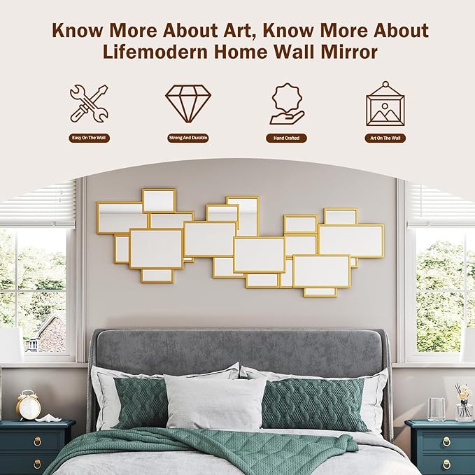 51'' x 19'' Art Decor Mirror,Gold Large Mirrors for Wall Decor Modern Decorative Mirrors for Living Room