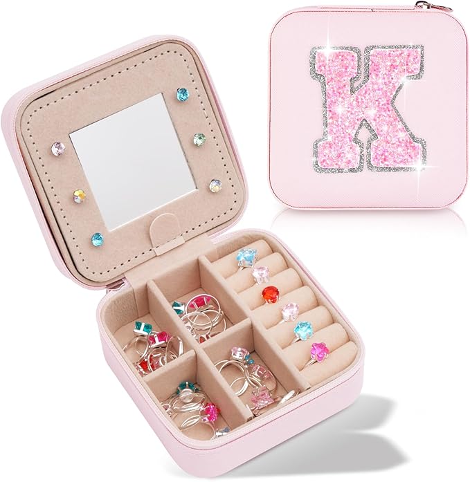 Uygafly Travel Jewelry Case - Personalized Jewelry Box for Women,Small Jewelry Organizer Cute Jewelry Organizers and Storage Aesthetic,Travel Essentials Birthday Gifts for Girls Women | Pink,K