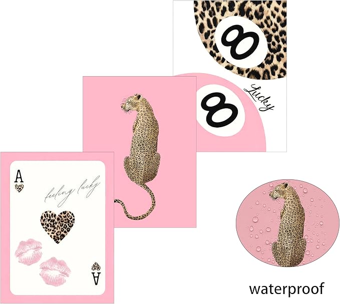 YZLYAD 3Pcs Trendy Pink Leopard Wall Art,Bow Cherry Lips Print Canvas Poster Pictures,Y2k Stylish Preppy Aesthetics Wall Decor for Girls' Rooms Bedroom Dorm Apartment.16x24in Unframed