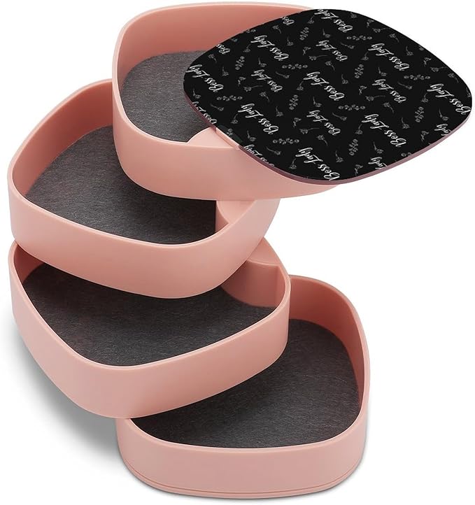 4-Layer Rotating Travel Jewelry Tray Holder Small Jewelry Storage Box Earring Organizer Box with Mirror (Rose Boss Lady White Black)
