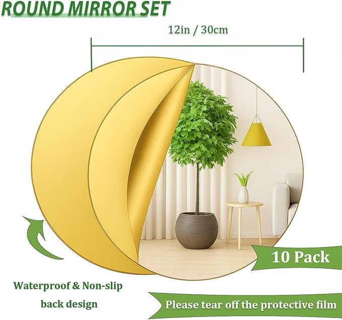 Set of 10 Round Mirrors for Centerpieces, 12 Inch Gold Acrylic Mirrors Candle Plate Circle Mirror Trays for Wedding Party Home Mirror Centerpieces for Table