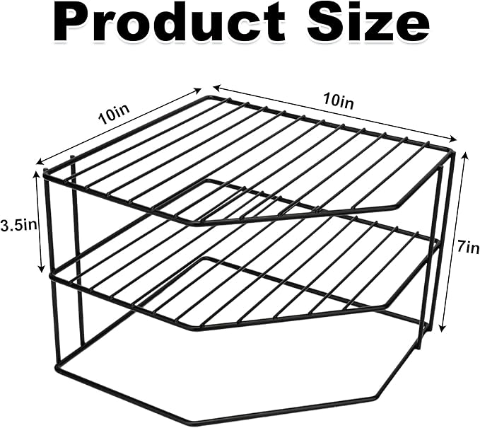 3-Tier Kitchen Corner Shelf Rack – 10x10x7 Inch Metal Wire Counter & Cabinet Organizer, Pantry Kitchen Counter Storage Shelf and Organizer for Plates, Cups, Dishes (Black)