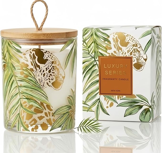 Wild Lily & Vetiver Scented Candles for Home, Large Glass Jar Soy Wax Candle, 7.05oz Luxury Leopard Candle Decor, 55H Burn, Ideal for Mother's Day, Birthday Gift