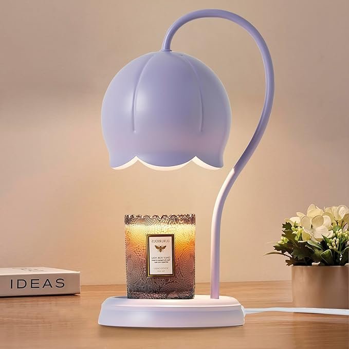 Light Blue Cute Flower Candle Warmer Lamp with Timer Dimmable, Bedroom House Office Aesthetic Living Girls Room New Home Decor, Christmas Birthday New Year Gifts for Women Mom