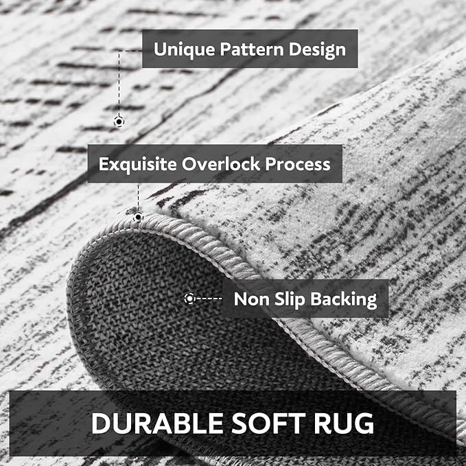 9x12 Area Rugs for Living Room Machine Washable Rug Distressed Indoor Carpet Neutral Moroccan Boho Rug Ultra Soft Area Rug for Bedroom Dining Room Playroom Office, Black