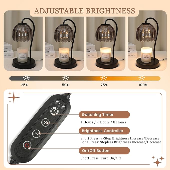 Fragrance Candle Warmer Lamp, Dimmable Candle Warmer with Timer & 2 Bulbs, Vintage Black-Gray Candle Lamp, Wax Warmer Lamp for Jar Candles, Birthday Gift for Women New Home Decor