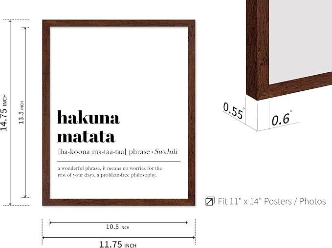 Poster Master Typography Poster - Dictionary Print - Hakuna Matata Definition, Wonderful Phrase, No Worries, Funny, Motivational - Gift for Kids, Friend - Wall Decor for Home, 11x14 Brown Framed
