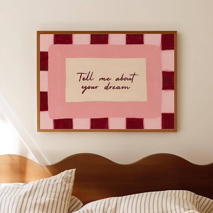 Retro Quotes Wall Art Mid Century Bedroom Poster Tell Me About Your Dream Prints Inspirational Affirmation Canvas Prints Retro Funny Bedroom Wall Art for Living Room Home Decor, 24x16inch Unframed