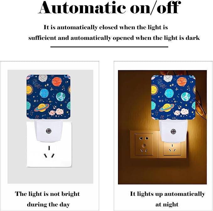 Planets in Solar System Night Light,Plug-in Night Lights with Dusk to Dawn Sensor for Stairway,Hallway,Bedroom Sleep Friendly Ideal for Women/Girls/Boys Gift,0.5w