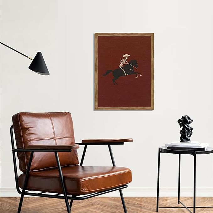 Framed Western Cowboy Wall Art, Gothic Skull Horse Riding Canvas Wall Decor Painting, Vintage Southwestern Cowboy Posters Prints Pictures for Living Room Bedroom 16x24 Inch