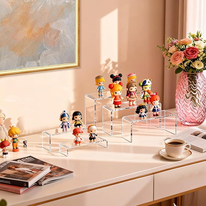 10 Pcs (2 Sets) Large Acrylic Risers 5 Sizes(7" L~9" L) Riser Display Shelf Cupcake Stand Display Cabinet Clear Rectangular Display Stands Set