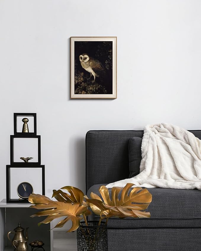 VIYYIEA Framed Wall Art for Living Room, Owl Canvas Prints, Vintage Home Decor, Animals Painting Picture, Bathroom Wall Decor Gifts for Friends or Family - 16L x 12W