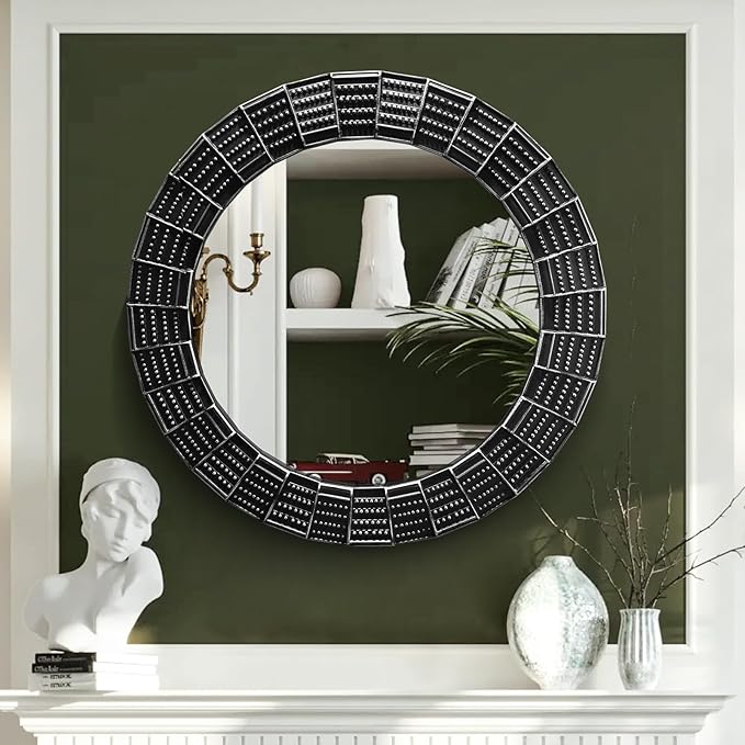 30 Inch Decorative Wall Mirror, Black Mirrors for Wall Decor, Round Wooden Wall Art Mirror, Large Wall Mirrors for Living Room,Bedroom, Bathroom, Entryway