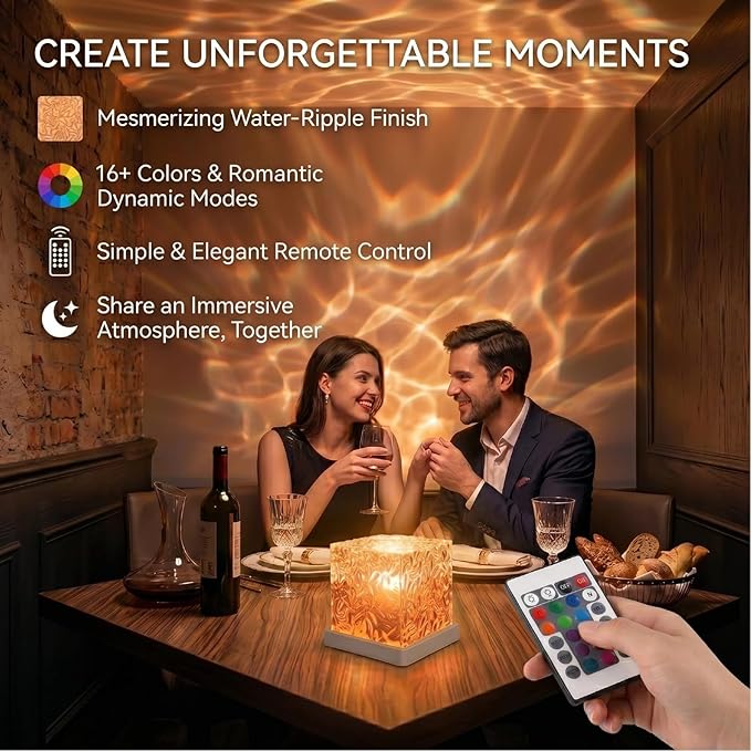 Rechargeable Ocean Wave Projector Light, 16 Color Changeable & Dimmable Shower Lamp with Remote, Cube Mood Ambient Lighting, Ocean Room Decor, Cordless Night Light for Bathroom, Room Decor