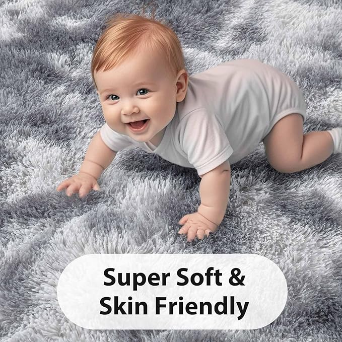 FinRèc Soft Grey Rugs for Bedroom Living Room, 3x5 Feet Fuzzy Shaggy Area Rug, Non-Slip Fluffy Furry Shag Rug for Nursery Kids Room Dorm Room Home Decor, Indoor Plush Floor Carpet