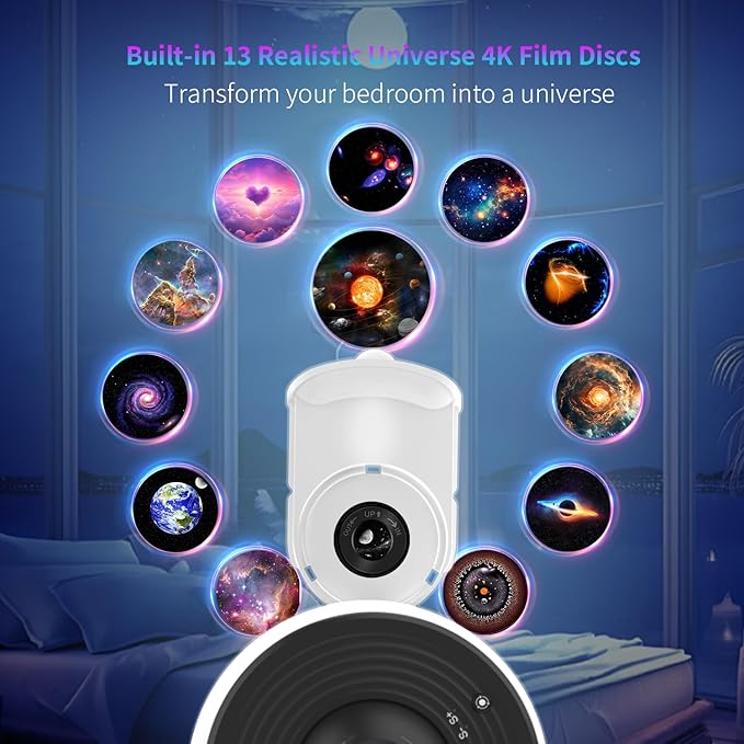 Galaxy Projector Pro Sound Machine, 13 in 1 Planetarium Star Projector for Bedroom, Bluetooth Music & White Noise,Ceiling Night Light with Timer,LED Space Galaxy Lam for Kids Adults Room
