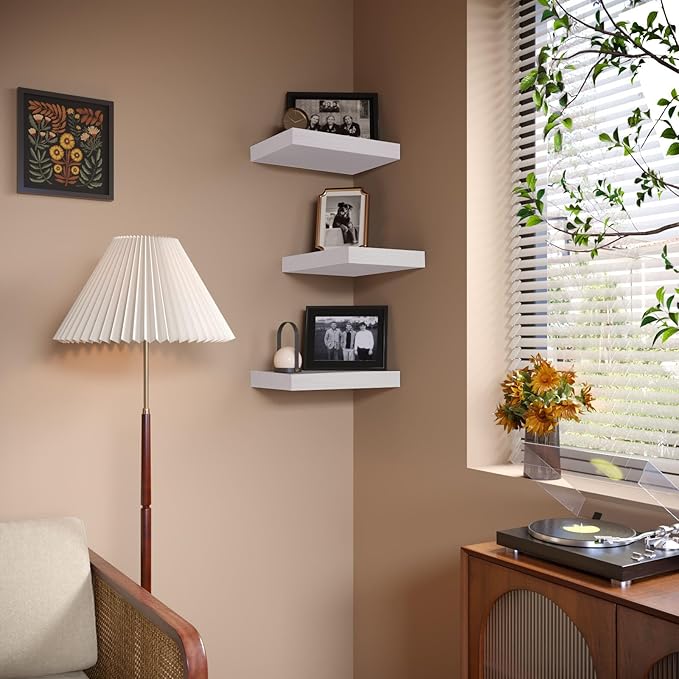 PopiShelves Small Floating Shelves for Wall - 12 x 9 Inch White Shelves for Bedroom, Living Room, Bathroom, Kitchen, Office Decor Set of 3