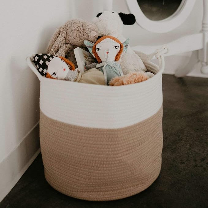 Parker Baby Nursery Storage Basket | Large Rope Storage Bin & Organizer for Laundry, Toys & Nursery Items | Collapsible, Versatile & Portable | Gender Neutral Colors to Match any Interior