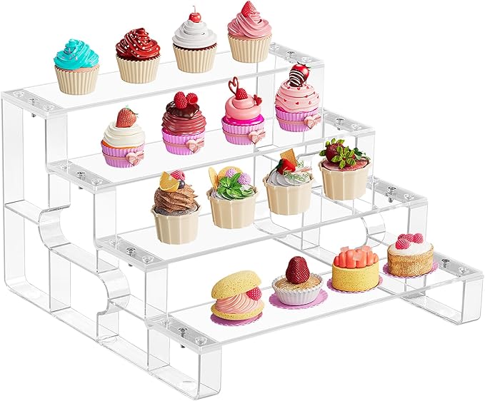 Cupcake Stand-Cake Holder,4 Tier Clear Acrylic Organizer for Decoration,Perfume Organizer for women,Dessert Shelves for Party,Display Risers Shelf for Figures (Clear, 4 Tiers-14“)