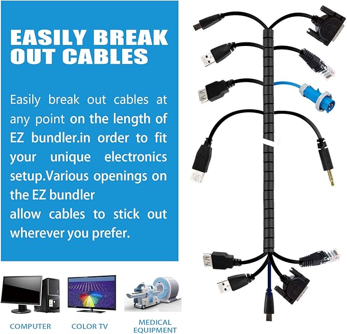 Cable Sleeve Organizer 19.7ft Cord Wire Wrap Coiled Tube Sleeve Cable Management Sleeve for Home Office PC TV Black