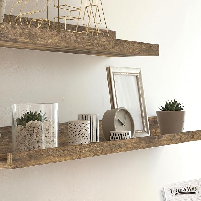 Icona Bay 36 Inch Floating Shelves for Wall - Set of 3 in Walnut Brown - Modern Rustic Style - Wall Mounted Display Shelves - Picture Ledges