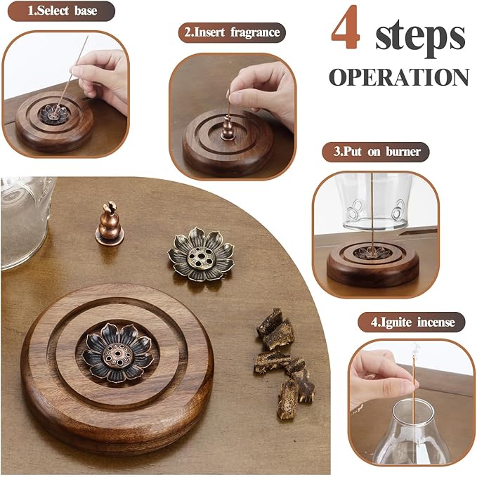 Glass Incense Holder for Sticks, Wooden Incense Stick Holder with Ash Catcher, Modern Insence-Stick Holder, Anti-Ash Flying Incent Holder for Yoga Spa Meditation Zen Home Decor (Transparent)