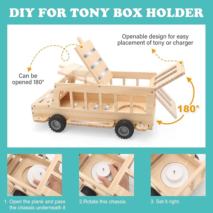 School Bus for Tonies Box 1/2 Organizer Shelf Storage, Wooden Bus Magnetic Storage Holder for Toniebox Player Tonies Figures Characters for Children, Display Collection 20~30 Tonie Box Characters