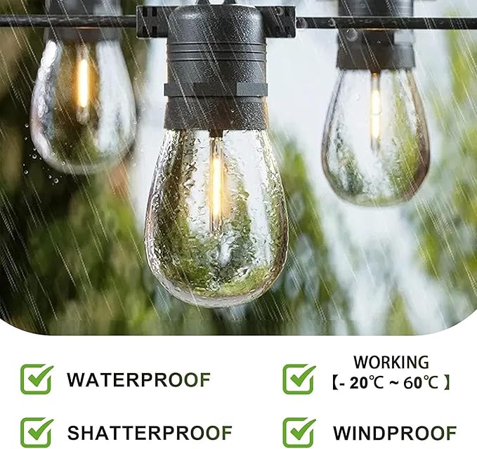 Jslinter 30-Pack LED String Light Bulbs Replacement, 1W E26 Vintage Bulbs, 2200K Warm White, Indoor/Outdoor String Lights for Wedding, Party, Xmas Decor