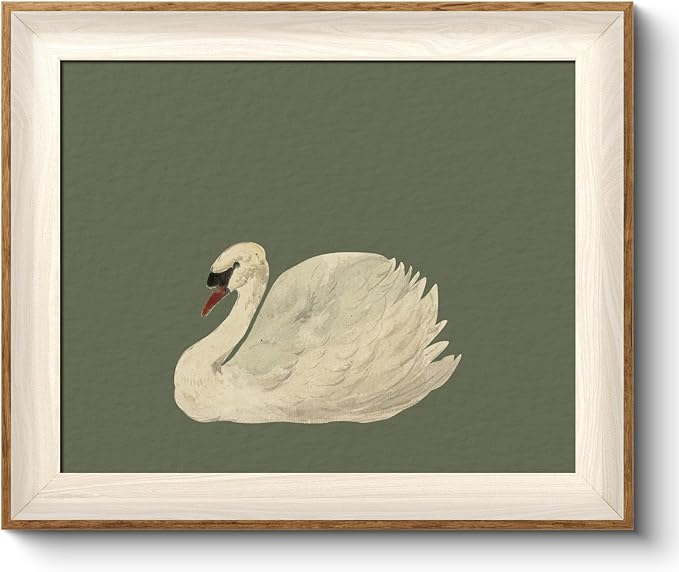 VIYYIEA Framed Wall Art for Living Room, Swan Canvas Prints, Green Home Decor, Animals Painting Picture, Bathroom Wall Decor Gifts for Friends or Family -【Swan Green】-(12L x 10W)