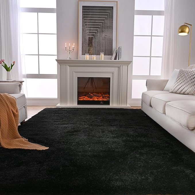 Black Area Rug for Living Room: 5x8 Area Rug Fluffy Shag Bedroom Rugs-Black Shag Area Rugs 5x8 Plush Fuzzy Soft Carpet for Living Room,Bedroom