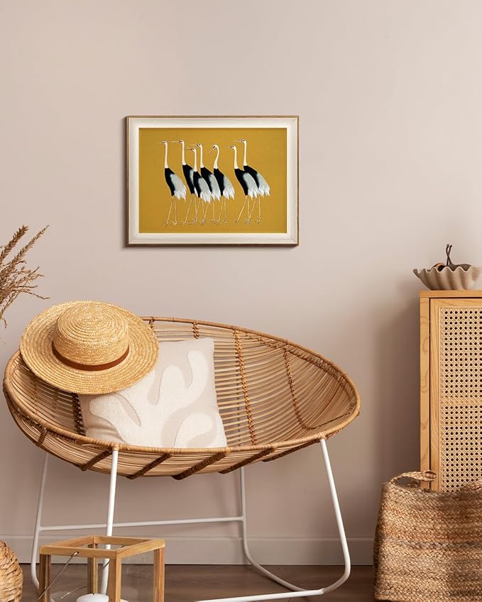 VIYYIEA Framed Wall Art for Living Room, Cranes Canvas Prints, Vintage Home Decor, Animals Painting Picture, Bathroom Wall Decor Gifts for Friends or Family - 16L x 12W