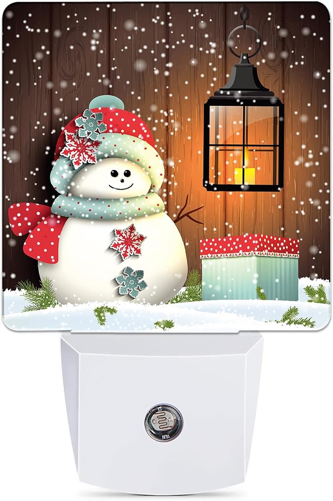 Cute Snowman Night Light, Vintage Christmas Lantern Plug into Wall with Dusk to Dawn Light Sensors, Warm Nightlights for Bedroom, Bathroom, Hallway, Kitchen, Gifts Ideal for Girls Women