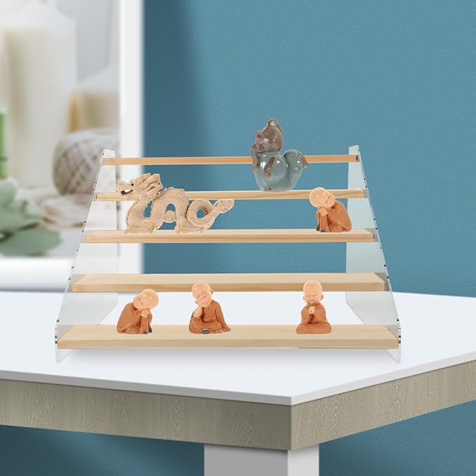 Uonlytech Wooden Multi-Layer Display Stand 30Cm 5-Tier Jewelry and Figurine Holder Makeup Organizer Collections Display Rack for Desk and Home Decor