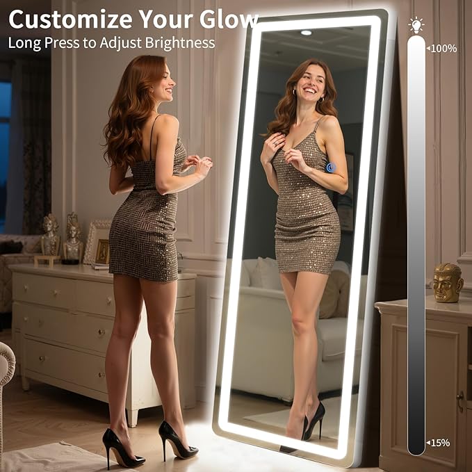 Standing Mirror Full Length with LED Lights, 68"x26" Lighted Mirror with Dimming & 3 Color Lighting, Tall Mirror Full Body for Bedroom, Dressing Room