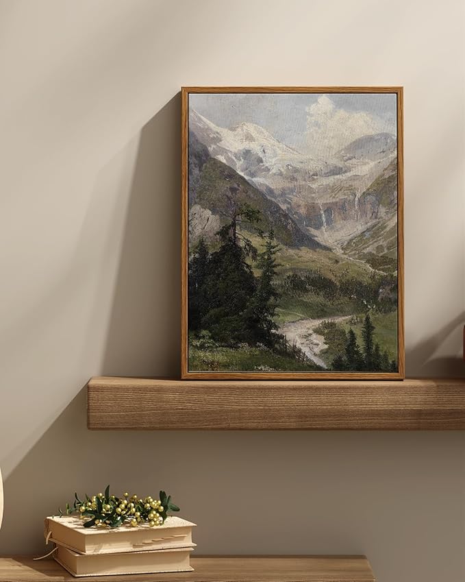 InSimSea Framed Canvas Wall Art Vintage Decor, Mountain Pictures Living Room Decor Aesthetic, Bedroom Bathroom Summer Landscape Wall Pictures, 12"x16"