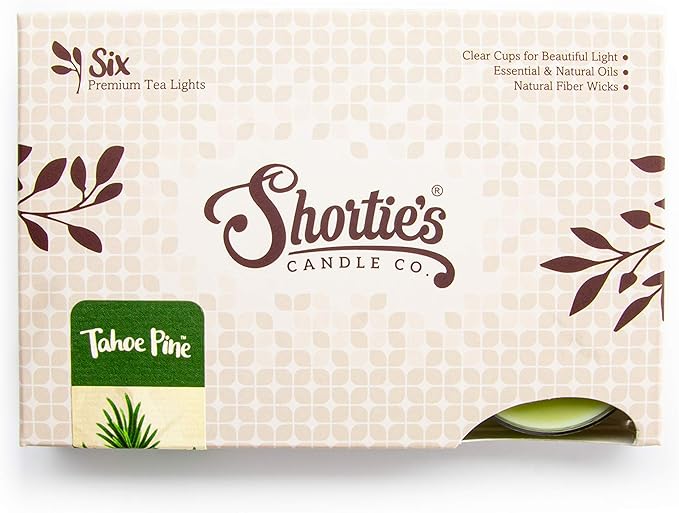 Shortie's Candle Company Tahoe Pine Premium Tealight Candles - Highly Scented with Essential & Natural Oils - 6 Green Tea Lights - Beautiful Candlelight - Made in the USA - Fresh & Clean Collection