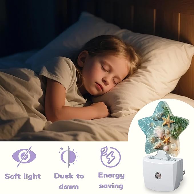 Starfish Shells Night Lights Plug Into Wall Decorative,Sea Beach Nightlight with Dusk Sensor for Bathroom,Kitchen,Entryway,Room Accent,Gifts