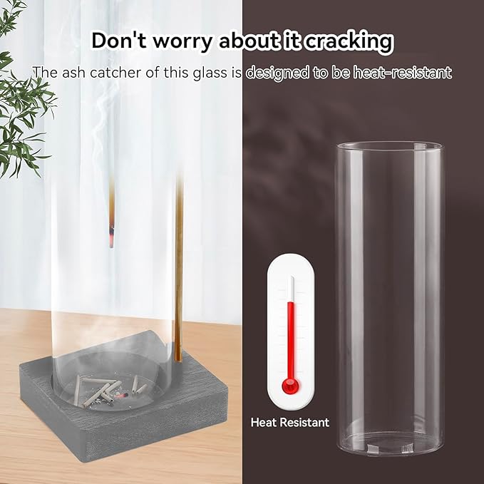 1 Pack Incense Holder for Sticks, Insence-Stick Holder Ash Catcher with Removable Glass [Anti-Ash Flying], Mess-Free Incense Burner Holder, Perfect for Meditation Yoga Relaxation,Home Decor(Dark Gray)