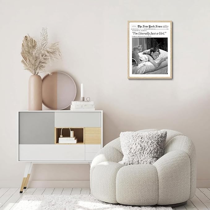 Bwodke OAK Wood Framed Wall Art Audrey Hepburn Magazine Canvas Art I‘m Literally Just a Girl Pictures Wall Decor Trendy Prints Vintage Newspaper Artwork for Girly Dorm Bedroom 12"x16"